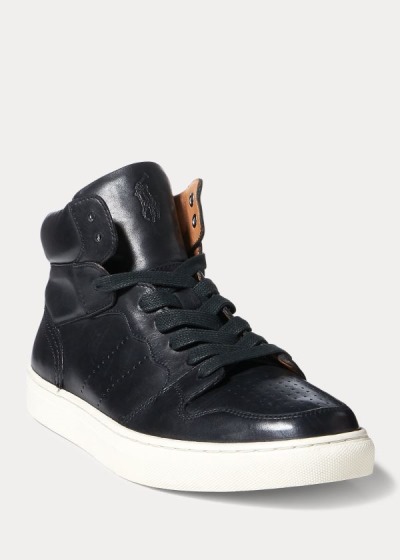 Zapatillas Polo Ralph Lauren Hombre Negros - Jory Calfskin High-Top - QBYRW9527